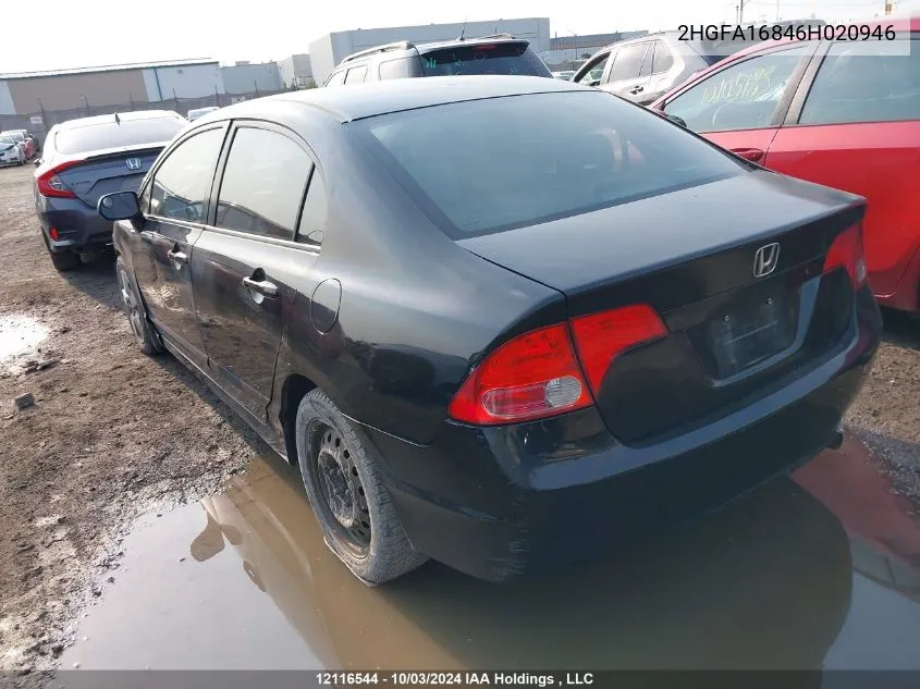 2006 Honda Civic Sdn VIN: 2HGFA16846H020946 Lot: 12116544