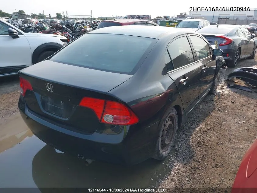 2006 Honda Civic Sdn VIN: 2HGFA16846H020946 Lot: 12116544