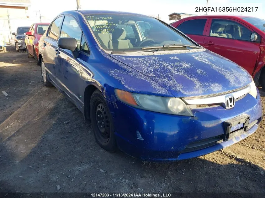 2006 Honda Civic VIN: 2HGFA16356H024217 Lot: 12147203