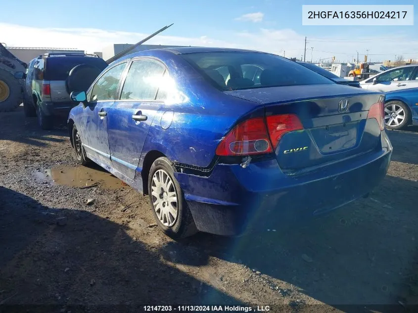 2006 Honda Civic VIN: 2HGFA16356H024217 Lot: 12147203