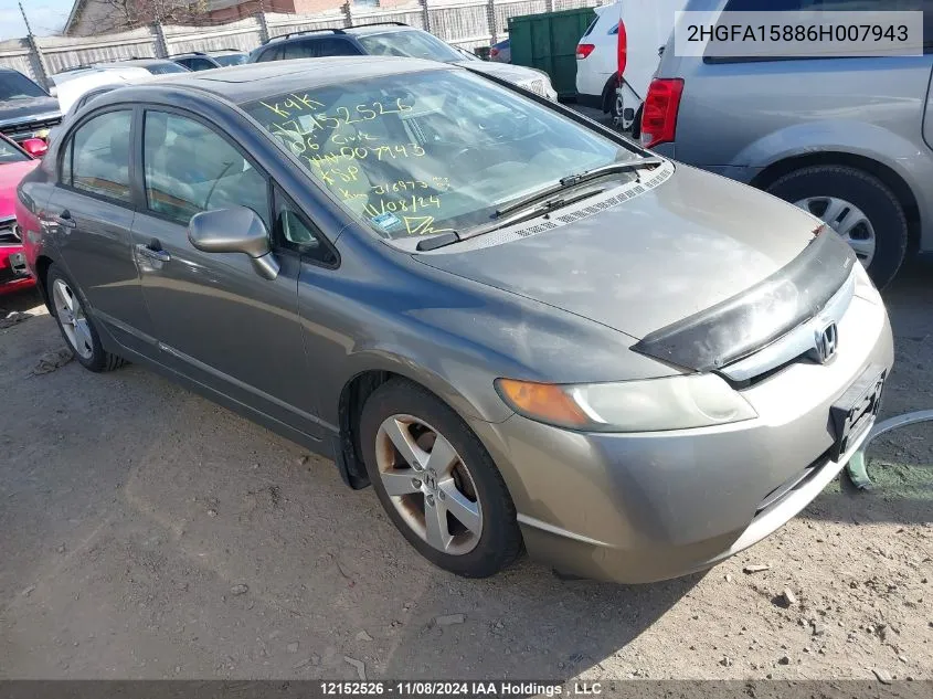 2006 Honda Civic Sdn VIN: 2HGFA15886H007943 Lot: 12152526