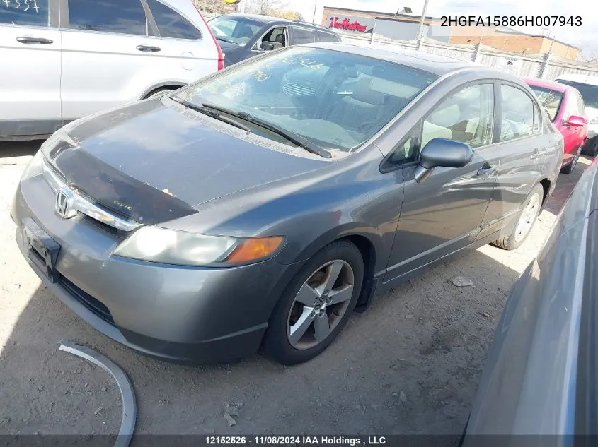 2006 Honda Civic Sdn VIN: 2HGFA15886H007943 Lot: 12152526