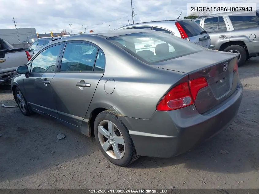 2006 Honda Civic Sdn VIN: 2HGFA15886H007943 Lot: 12152526