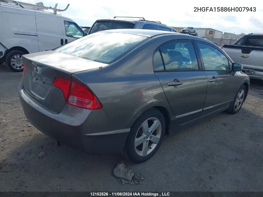 2006 Honda Civic Sdn VIN: 2HGFA15886H007943 Lot: 12152526