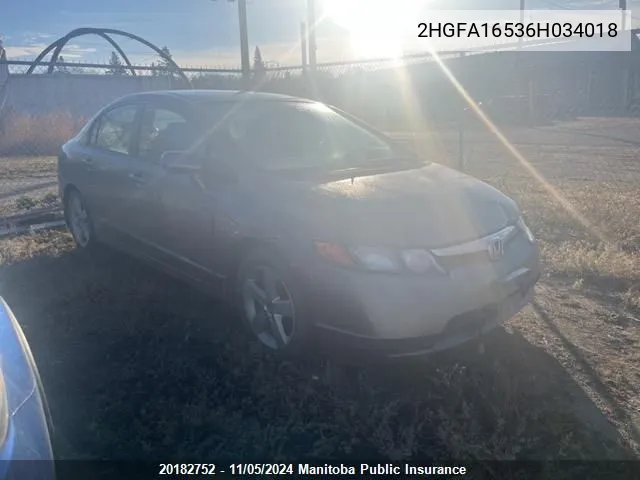 2006 Honda Civic Lx VIN: 2HGFA16536H034018 Lot: 20182752