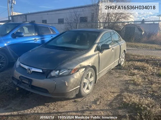 2006 Honda Civic Lx VIN: 2HGFA16536H034018 Lot: 20182752