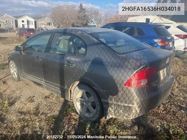 2006 Honda Civic Lx VIN: 2HGFA16536H034018 Lot: 20182752