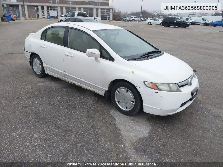 2006 Honda Civic Hybrid VIN: JHMFA36256S800905 Lot: 20184396