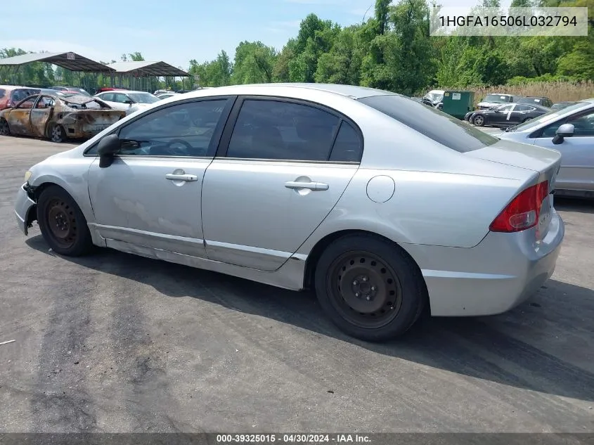 2006 Honda Civic Lx VIN: 1HGFA16506L032794 Lot: 39325015