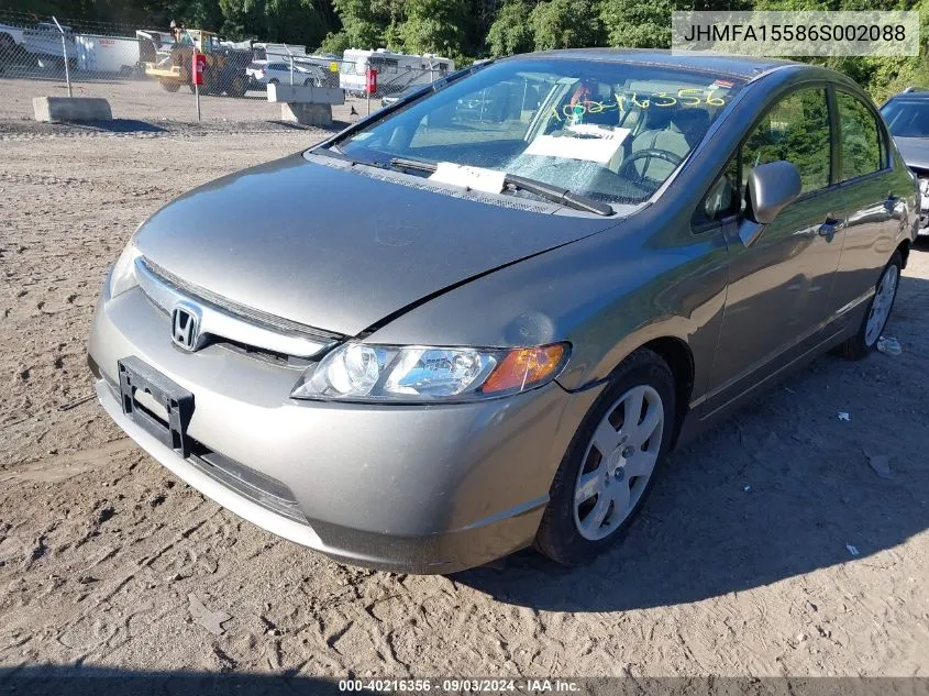 2006 Honda Civic Lx VIN: JHMFA15586S002088 Lot: 40216356