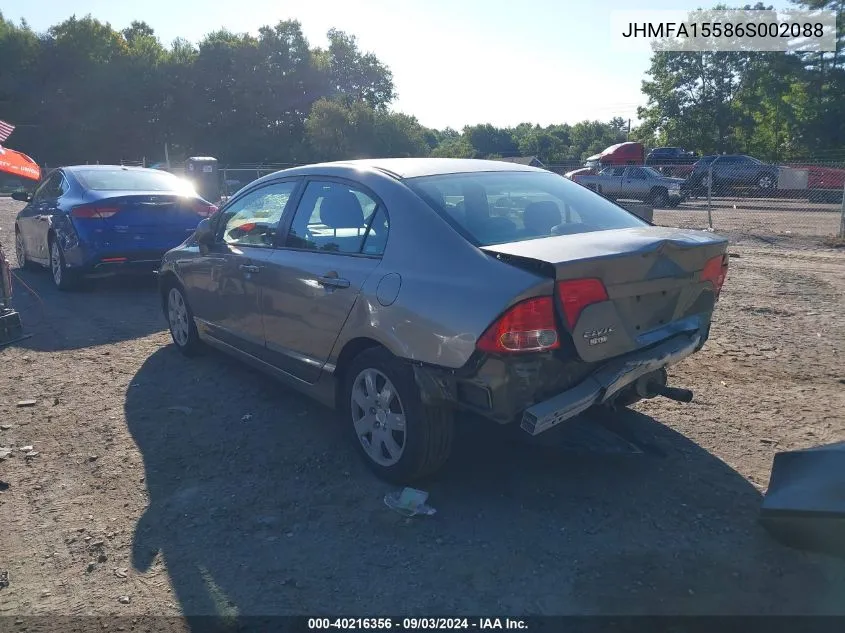 2006 Honda Civic Lx VIN: JHMFA15586S002088 Lot: 40216356