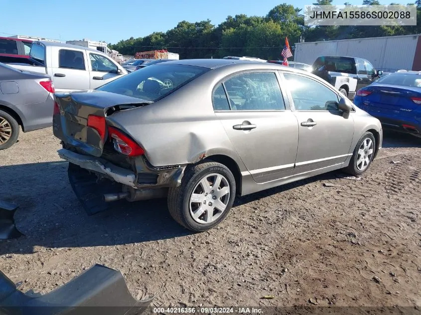 2006 Honda Civic Lx VIN: JHMFA15586S002088 Lot: 40216356