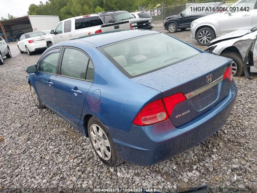 1HGFA16506L091442 2006 Honda Civic Lx