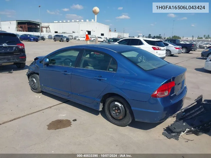 1HGFA16506L043424 2006 Honda Civic Lx