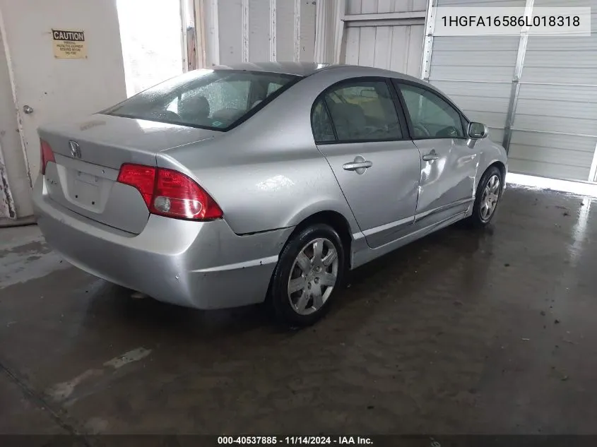 2006 Honda Civic Lx VIN: 1HGFA16586L018318 Lot: 40537885