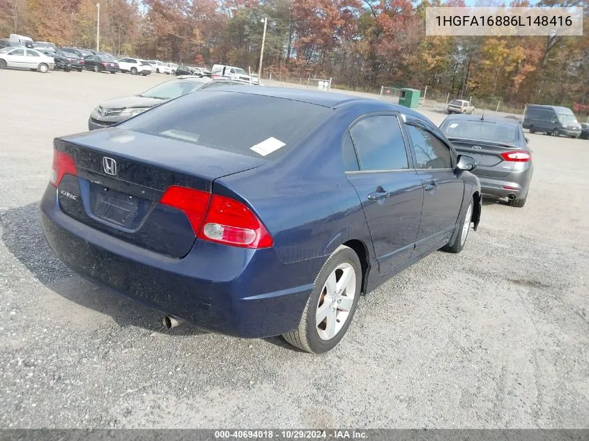 2006 Honda Civic Ex VIN: 1HGFA16886L148416 Lot: 40694018