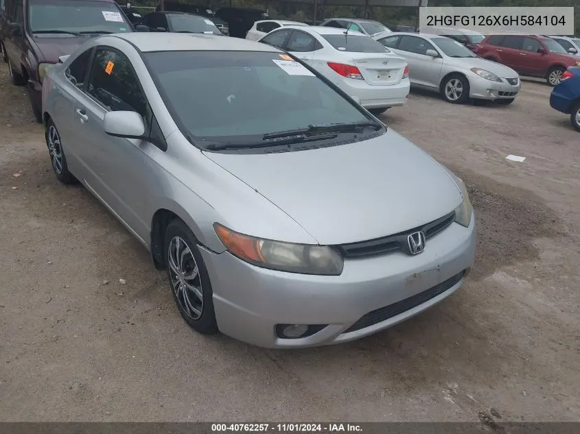 2006 Honda Civic Lx VIN: 2HGFG126X6H584104 Lot: 40762257