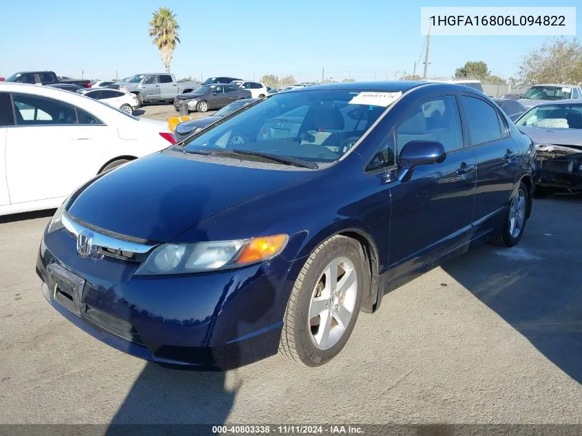 2006 Honda Civic Ex VIN: 1HGFA16806L094822 Lot: 40803338