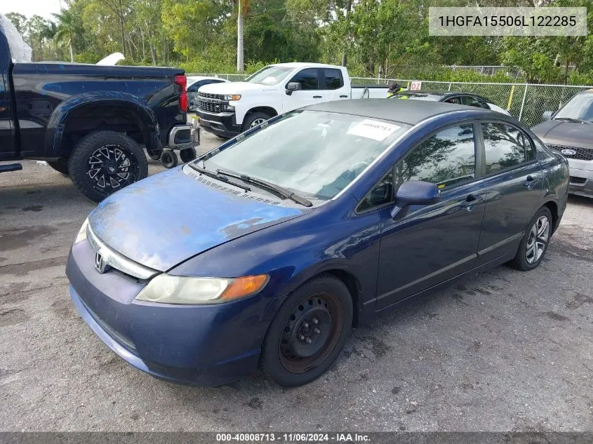 2006 Honda Civic Lx VIN: 1HGFA15506L122285 Lot: 40808713