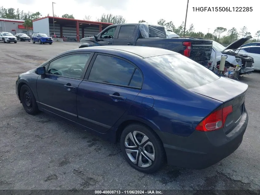 2006 Honda Civic Lx VIN: 1HGFA15506L122285 Lot: 40808713