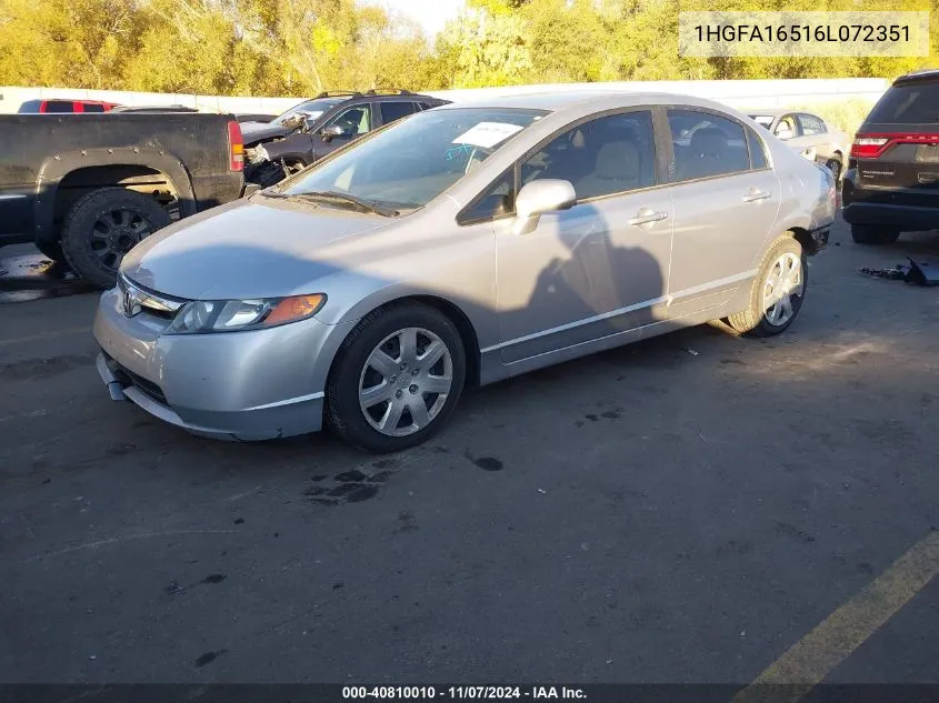 2006 Honda Civic Lx VIN: 1HGFA16516L072351 Lot: 40810010