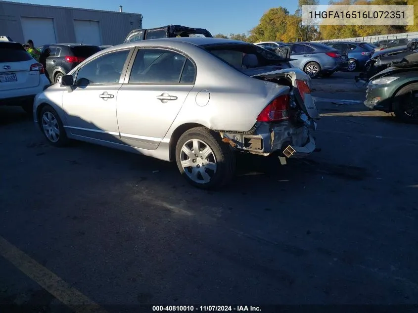 2006 Honda Civic Lx VIN: 1HGFA16516L072351 Lot: 40810010