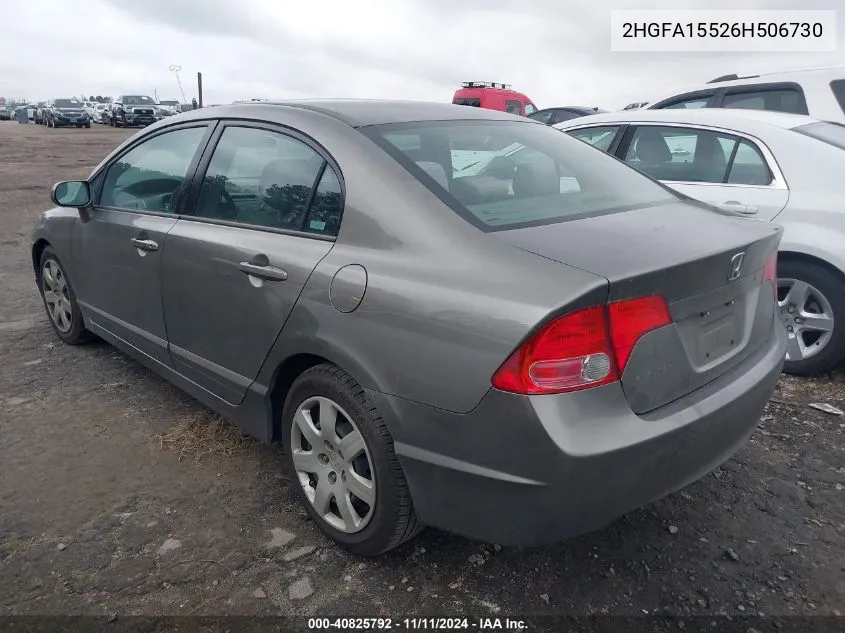 2006 Honda Civic Lx VIN: 2HGFA15526H506730 Lot: 40825792