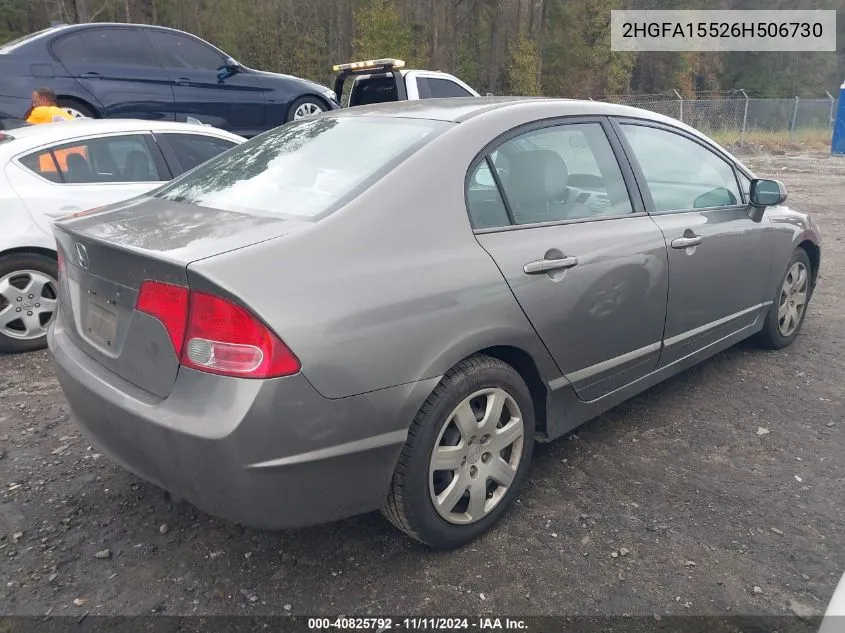 2006 Honda Civic Lx VIN: 2HGFA15526H506730 Lot: 40825792