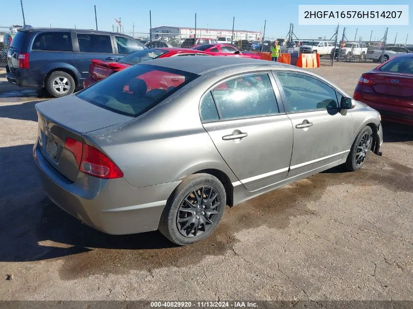 2006 Honda Civic Lx VIN: 2HGFA16576H514207 Lot: 40829920