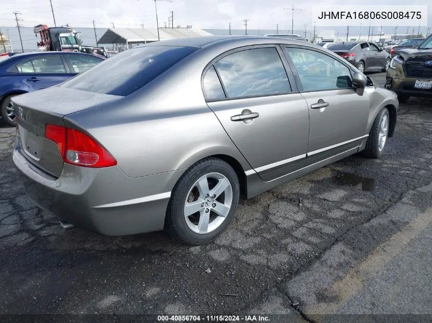 2006 Honda Civic Ex VIN: JHMFA16806S008475 Lot: 40856704