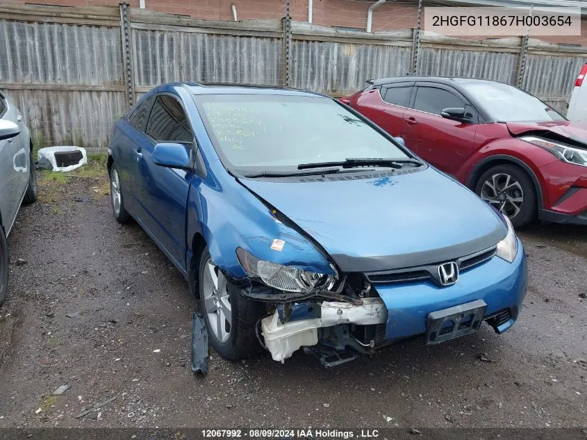 2007 Honda Civic Cpe VIN: 2HGFG11867H003654 Lot: 12067992