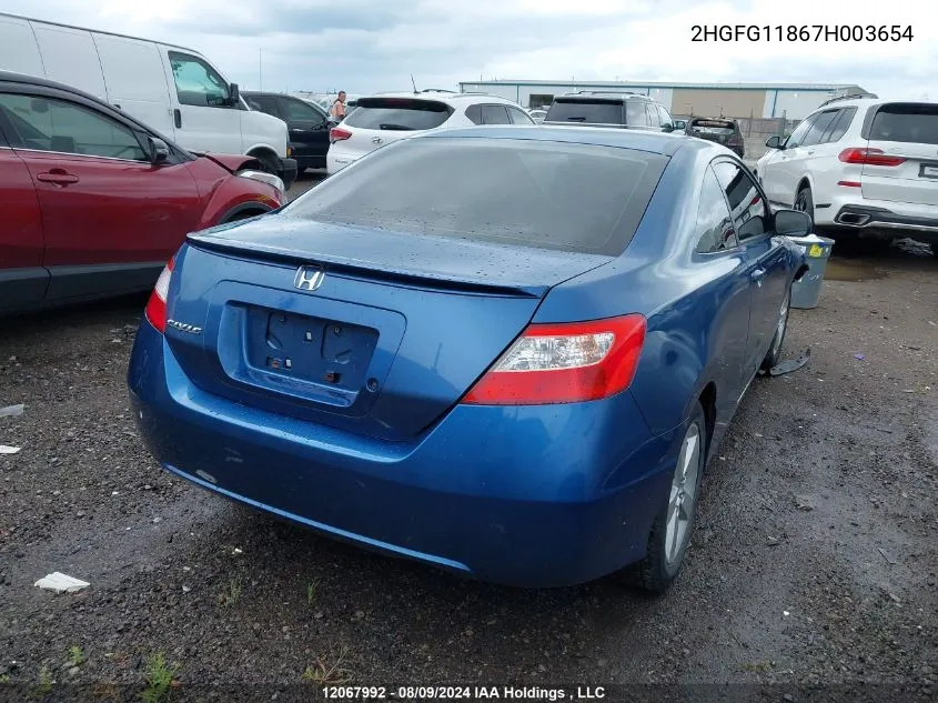 2007 Honda Civic Cpe VIN: 2HGFG11867H003654 Lot: 12067992