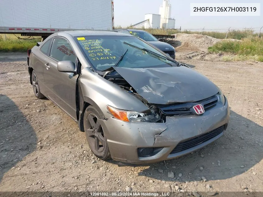 2007 Honda Civic Cpe VIN: 2HGFG126X7H003119 Lot: 12081892