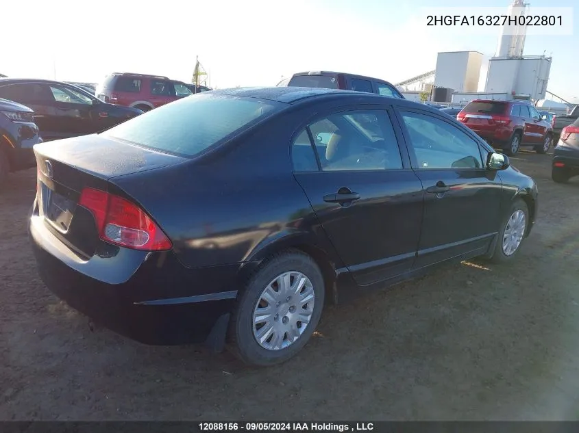 2007 Honda Civic Sdn VIN: 2HGFA16327H022801 Lot: 12088156