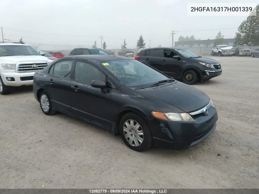 2007 Honda Civic Dx VIN: 2HGFA16317H001339 Lot: 12092779