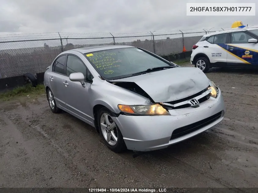 2007 Honda Civic Sdn VIN: 2HGFA158X7H017777 Lot: 12119494