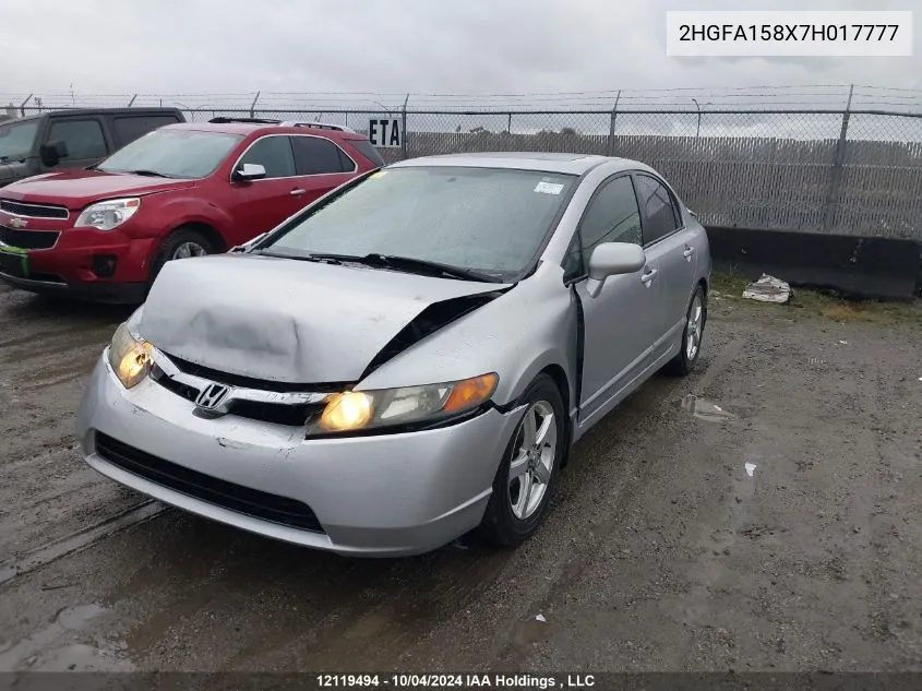 2007 Honda Civic Sdn VIN: 2HGFA158X7H017777 Lot: 12119494