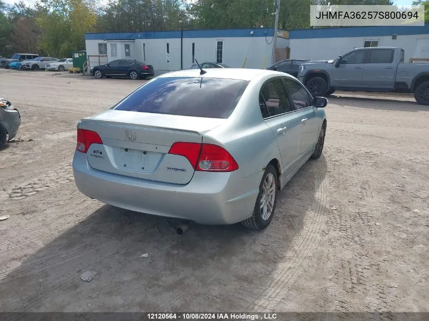 2007 Honda Civic Hybrid VIN: JHMFA36257S800694 Lot: 12120564