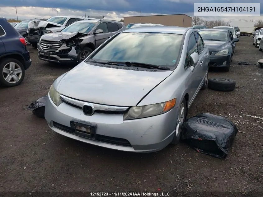 2007 Honda Civic VIN: 2HGA16547H104191 Lot: 12152723