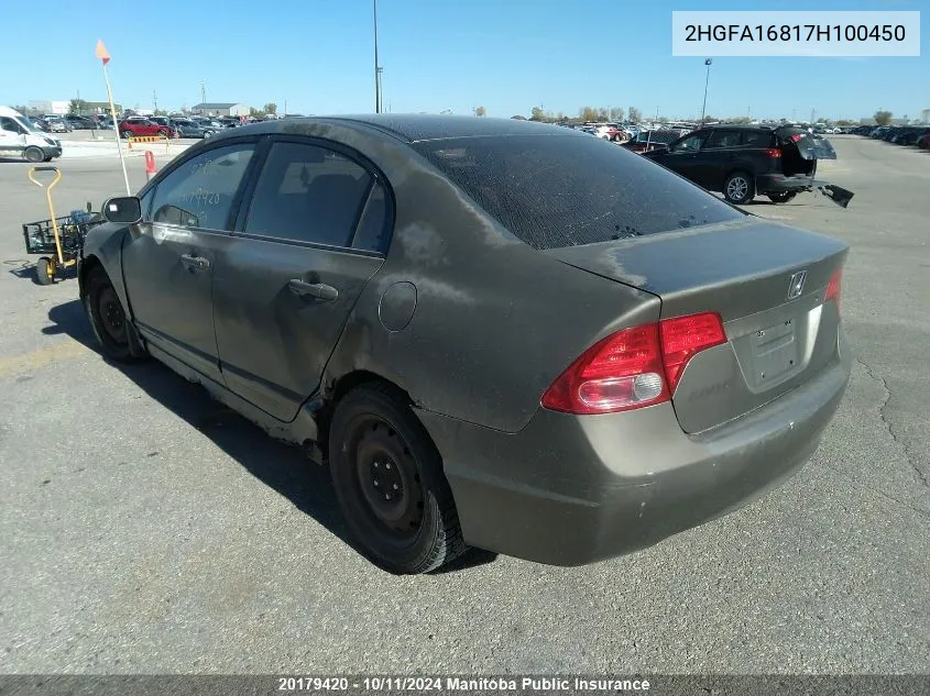 2007 Honda Civic Ex VIN: 2HGFA16817H100450 Lot: 20179420