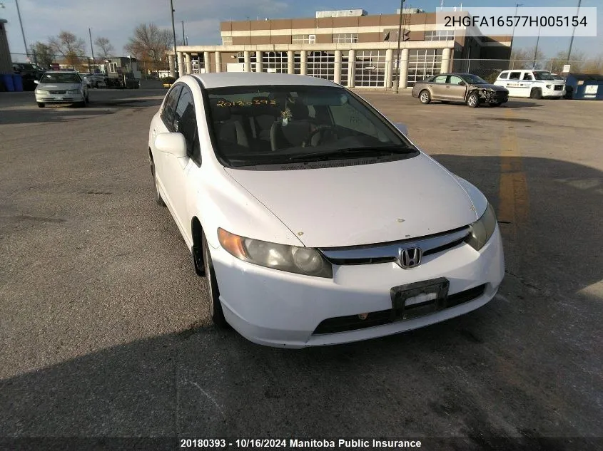 2007 Honda Civic Lx VIN: 2HGFA16577H005154 Lot: 20180393