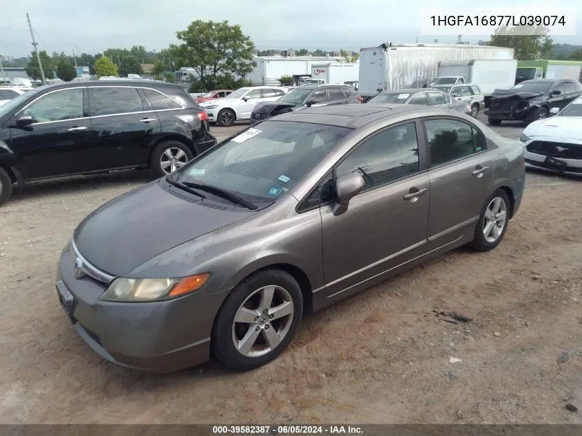 2007 Honda Civic Ex VIN: 1HGFA16877L039074 Lot: 39582387