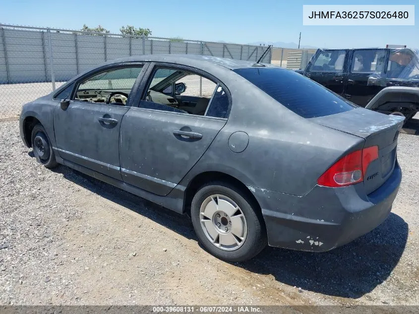 2007 Honda Civic Hybrid VIN: JHMFA36257S026480 Lot: 39608131