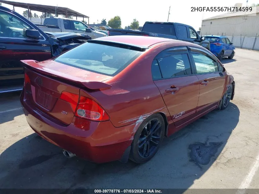 2007 Honda Civic Si VIN: 2HGFA55567H714599 Lot: 39778776