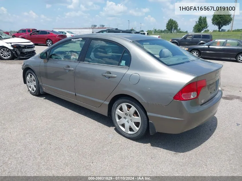 2007 Honda Civic Lx VIN: 1HGFA16567L019100 Lot: 39831829