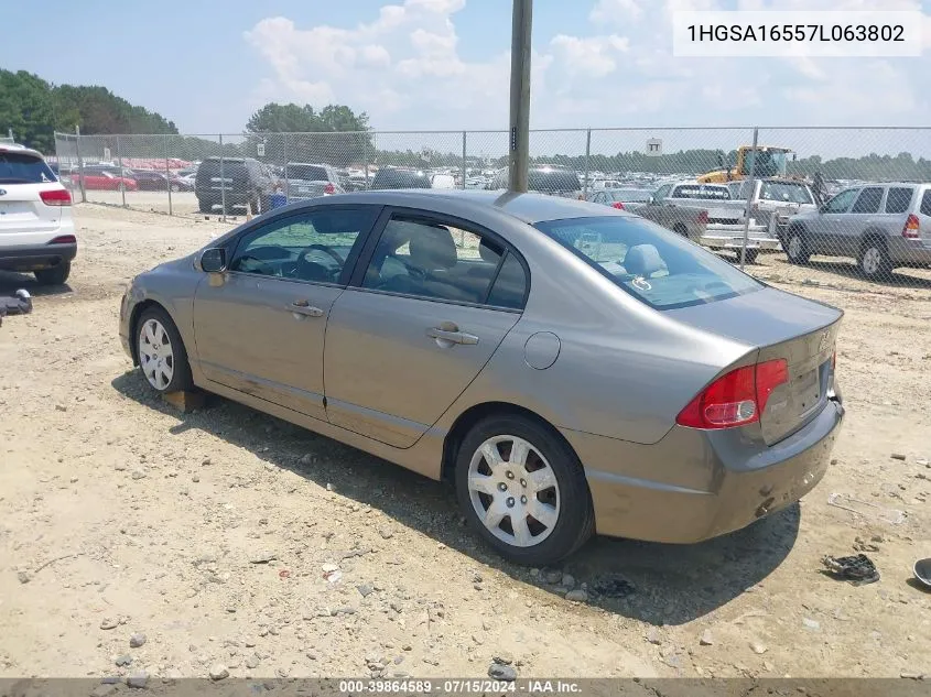 2007 Honda Civic VIN: 1HGSA16557L063802 Lot: 39864589