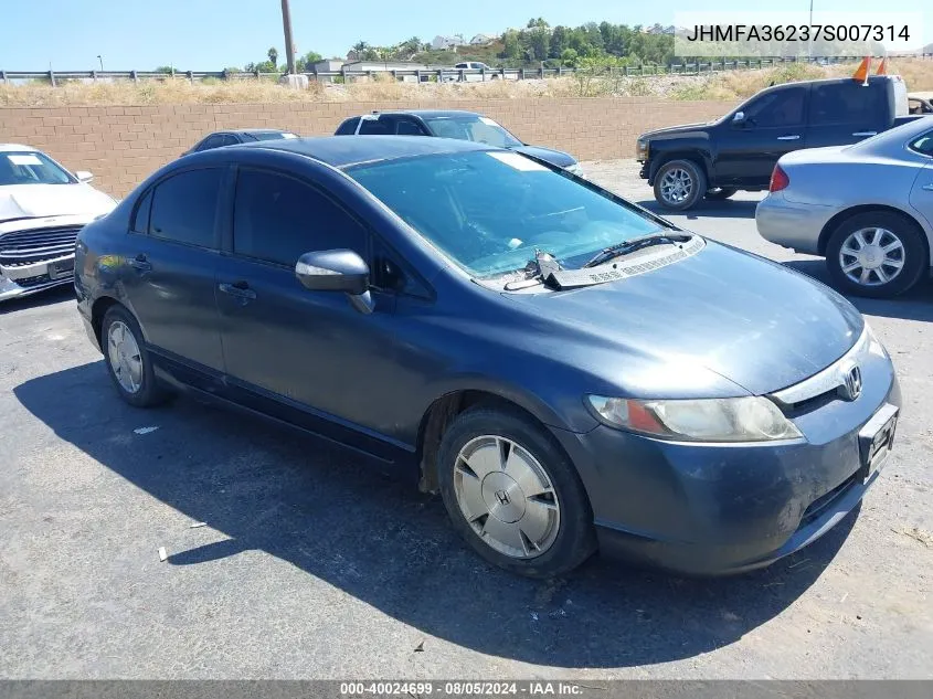 2007 Honda Civic Hybrid VIN: JHMFA36237S007314 Lot: 40024699