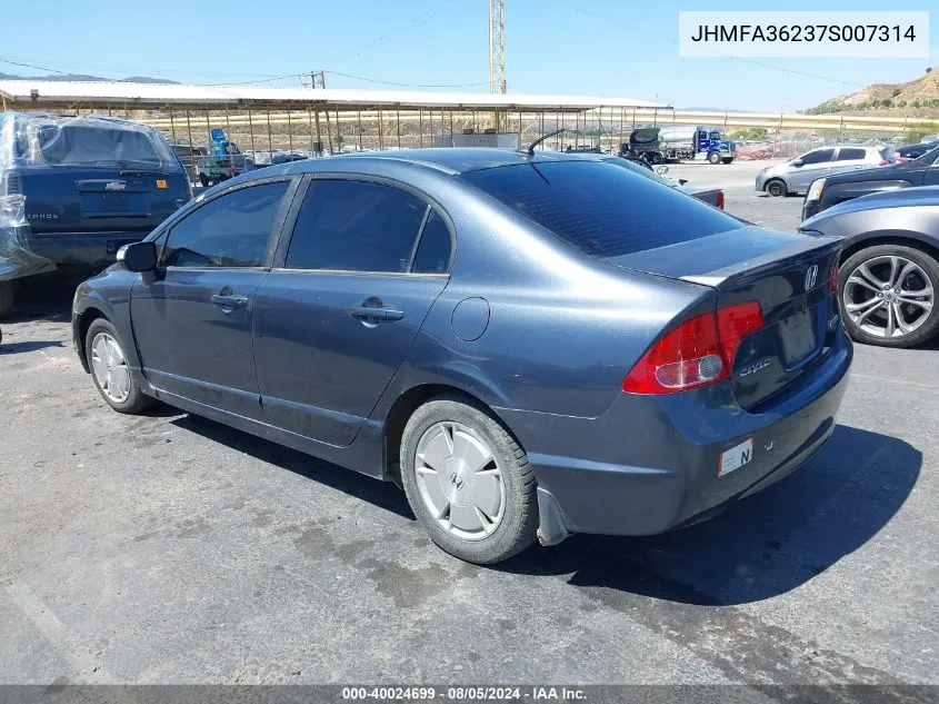 2007 Honda Civic Hybrid VIN: JHMFA36237S007314 Lot: 40024699