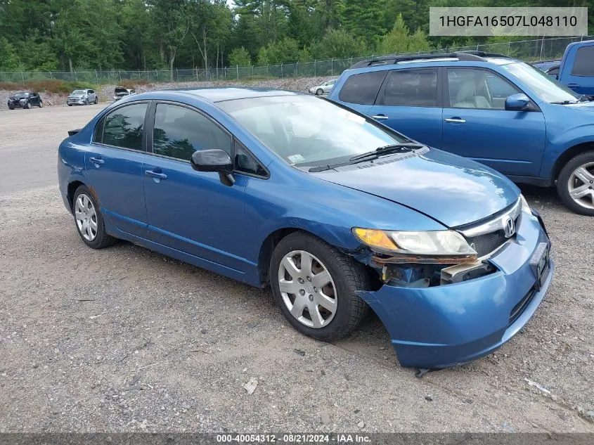 2007 Honda Civic Lx VIN: 1HGFA16507L048110 Lot: 40054312