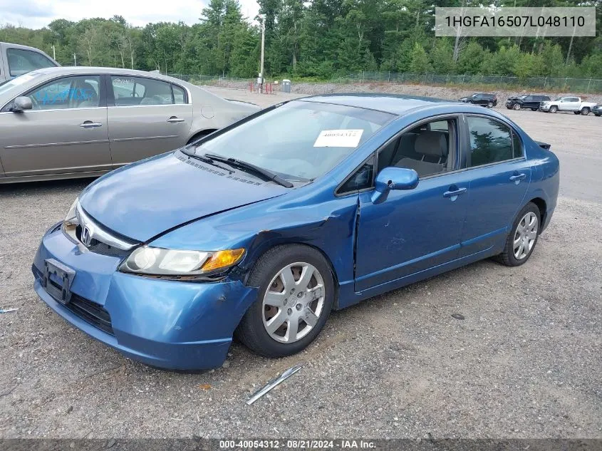 2007 Honda Civic Lx VIN: 1HGFA16507L048110 Lot: 40054312